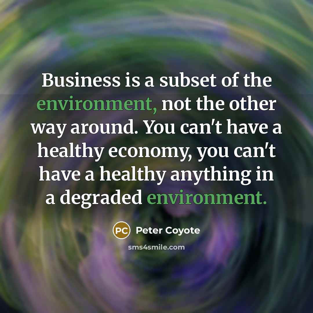 “Business is a subset of the environment, not the other…” quote by Peter Coyote