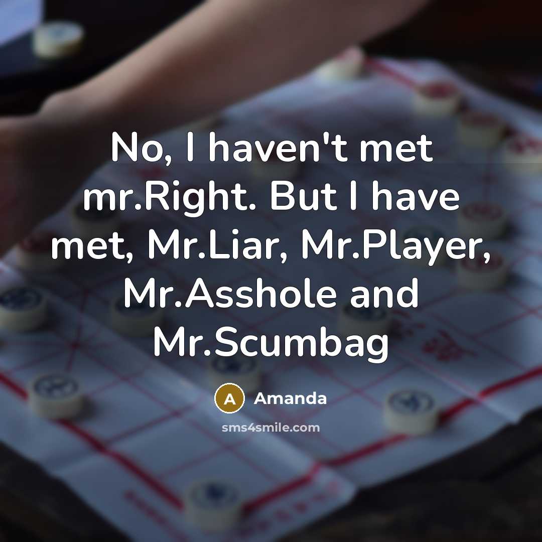 “No, I haven't met mr.Right. But I have met, Mr.Liar,…” quote by Amanda
