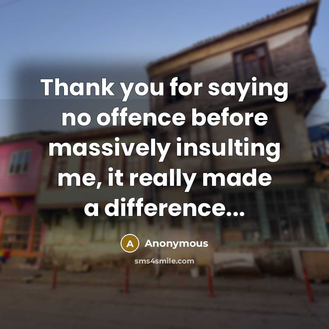 “Thank you for saying no offence before massively insulting me, it really made a difference...” quote by Anonymous