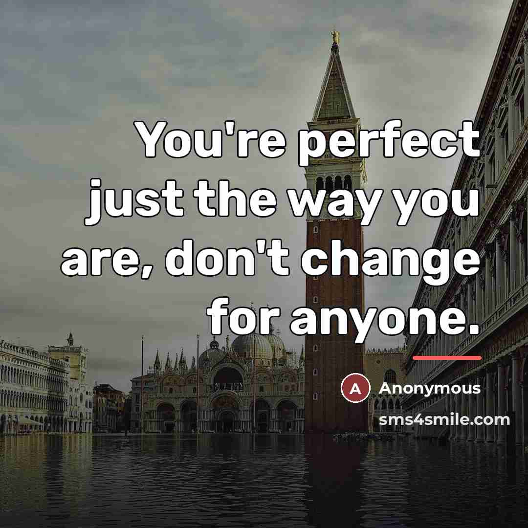“You're perfect just the way you are, don't change for anyone.” quote by Anonymous