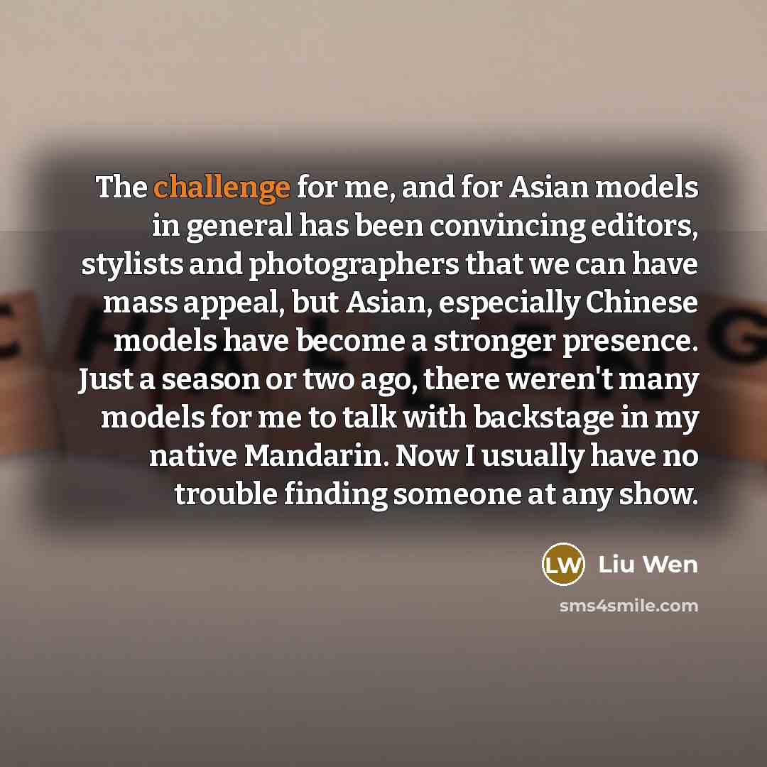 “The challenge for me, and for Asian models in general…” quote by Liu Wen