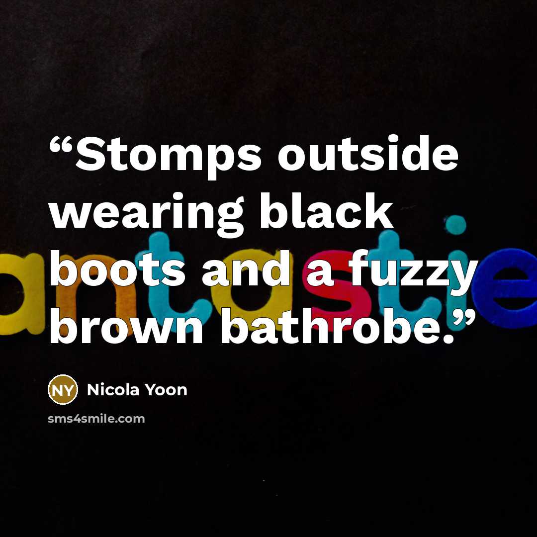 “Stomps outside wearing black boots and a fuzzy brown bathrobe.” quote by Nicola Yoon