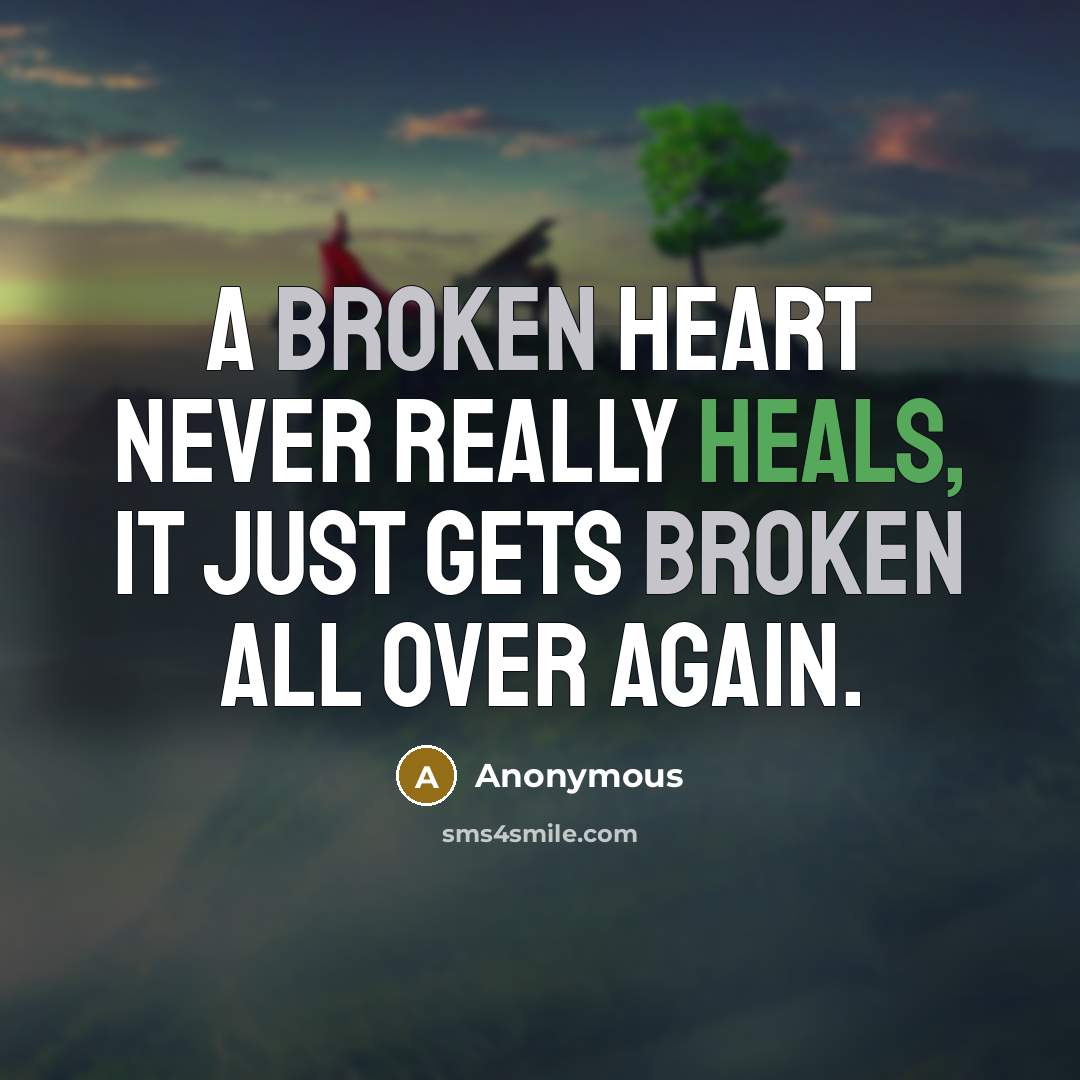 “A broken heart never really heals, it just gets broken all over again.” quote by Anonymous