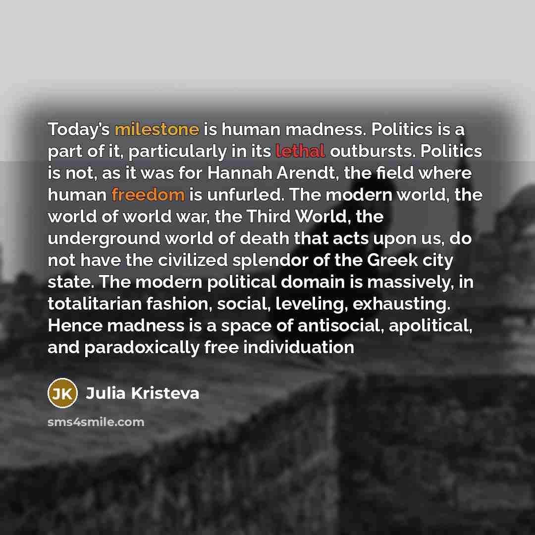 “Today’s milestone is human madness. Politics is a part of…” quote by Julia Kristeva