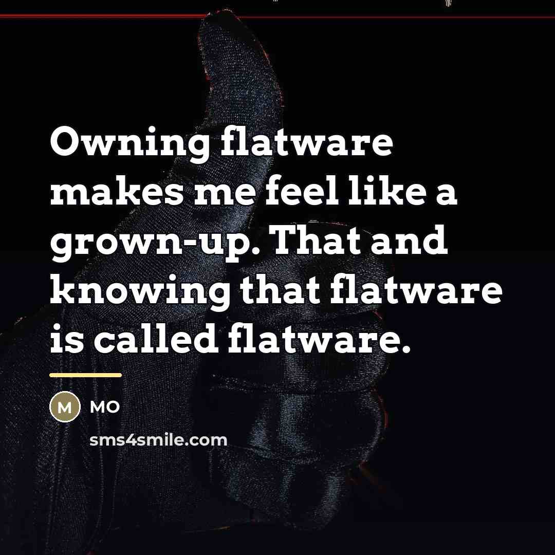 “Owning flatware makes me feel like a grown-up. That and…” quote by MO