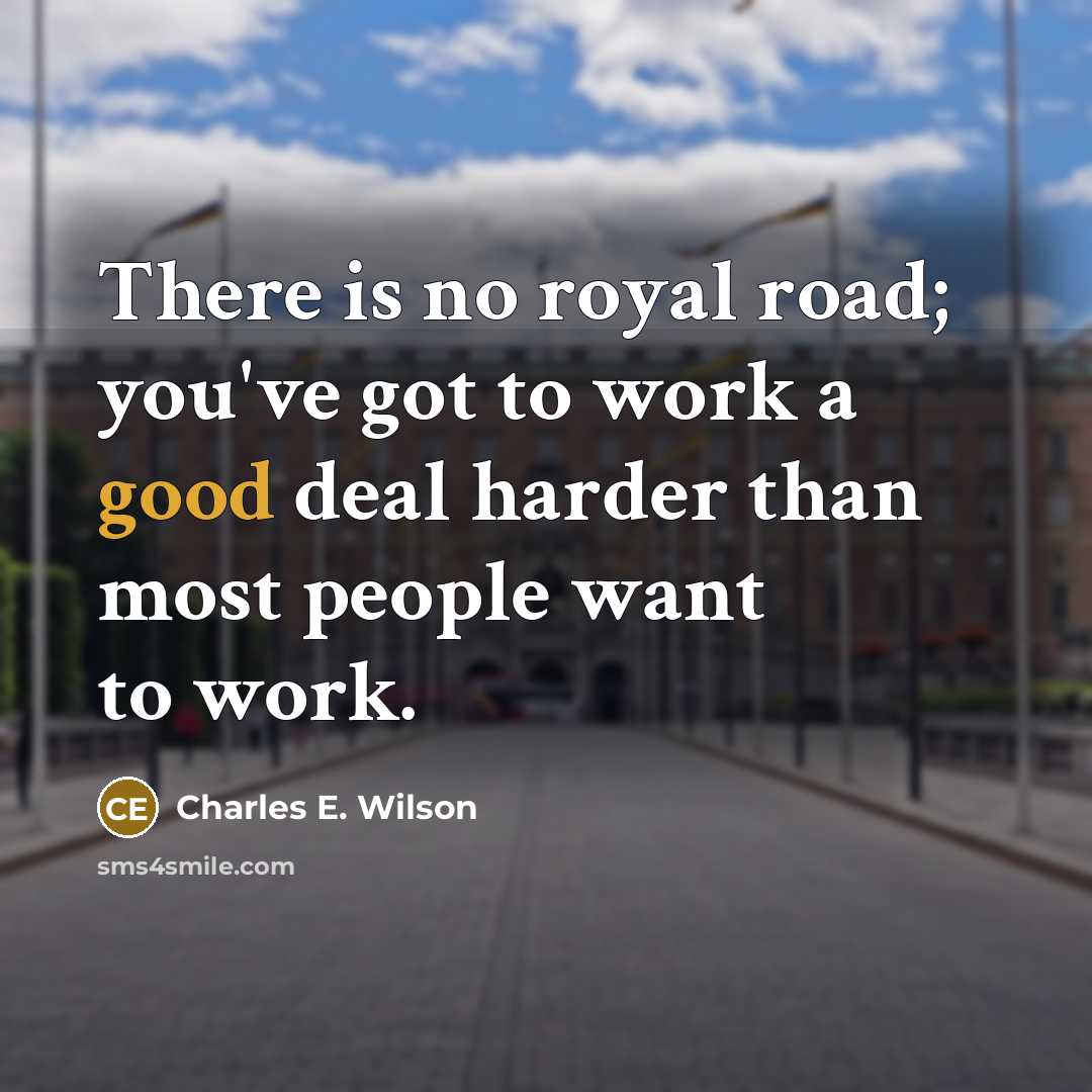 “There is no royal road; you've got to work a…” quote by Charles E. Wilson