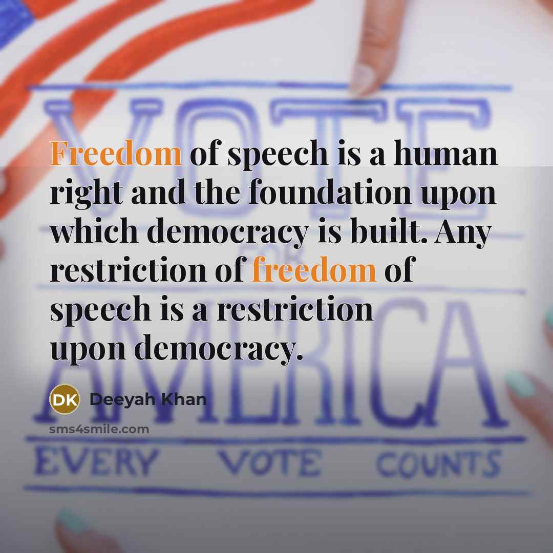 “Freedom of speech is a human right and the foundation…” quote by Deeyah Khan