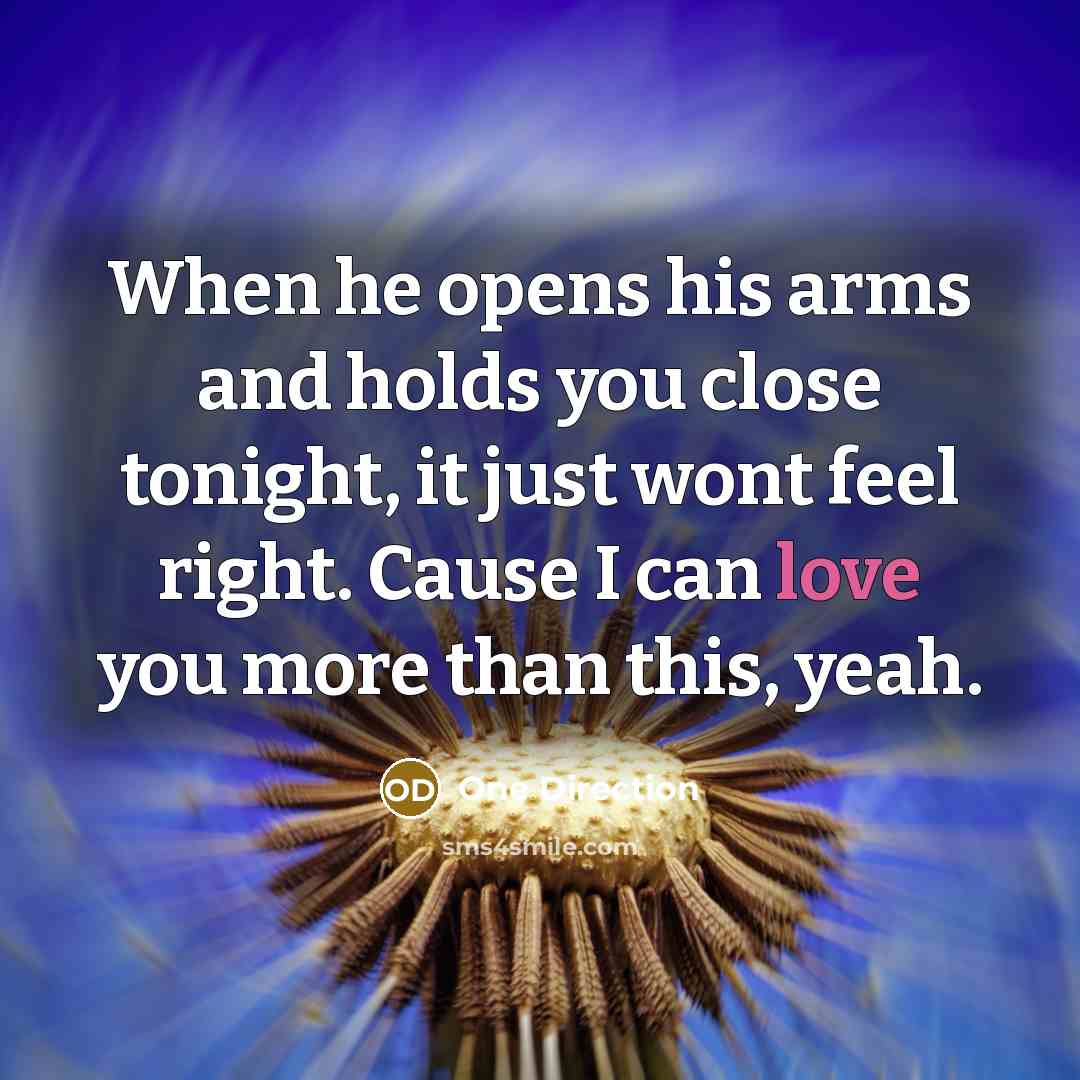 “When he opens his arms and holds you close tonight,…” quote by One Direction