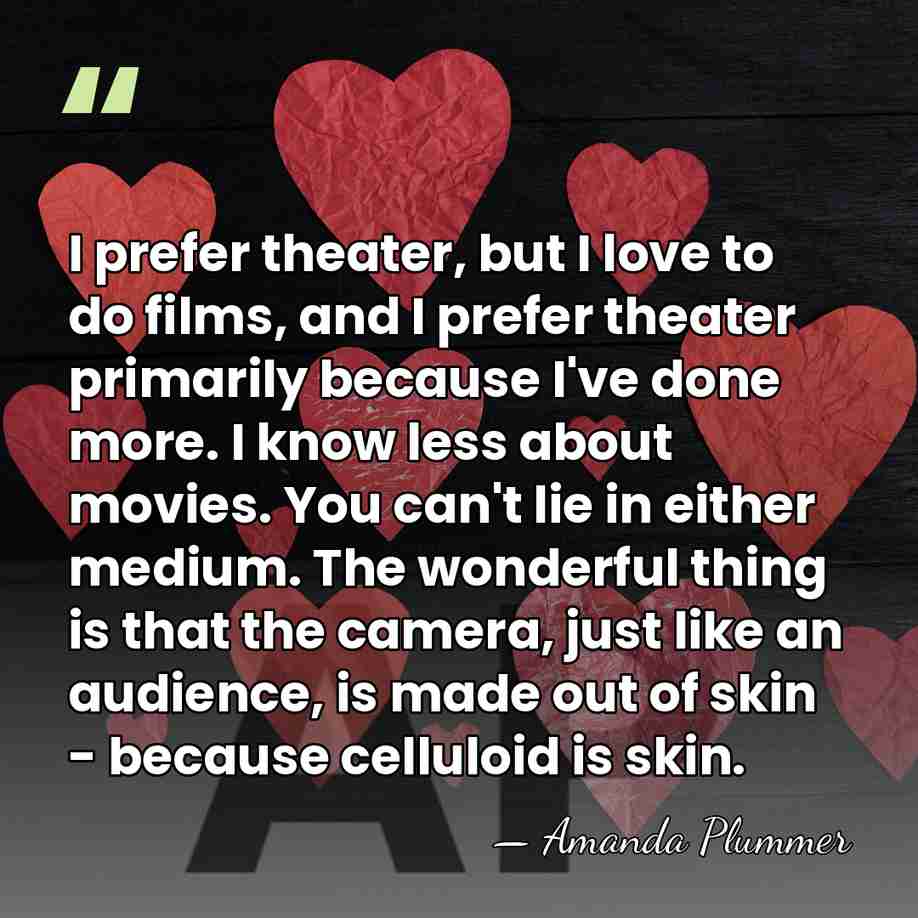 I prefer theater, but I love to do films, and I prefer&hellip; - Amanda Plummer