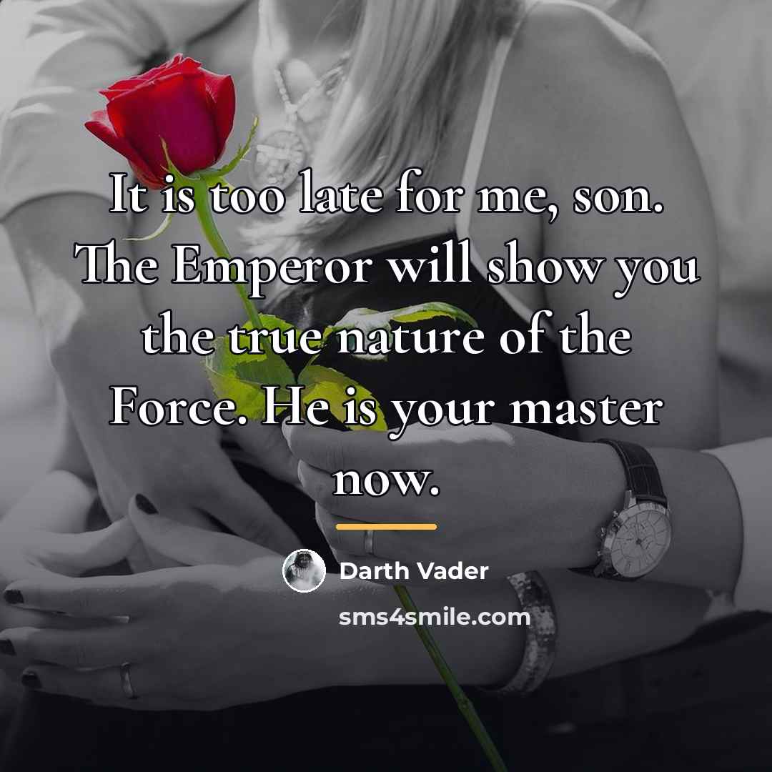 “It is too late for me, son. The Emperor will…” quote by Darth Vader