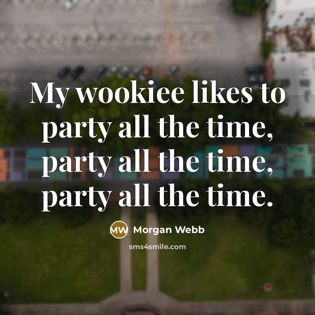 “My wookiee likes to party all the time, party all…” quote by Morgan Webb