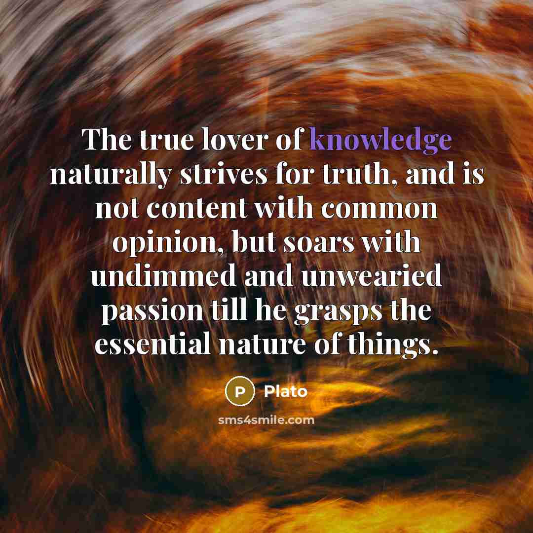 “The true lover of knowledge naturally strives for truth, and…” quote by Plato