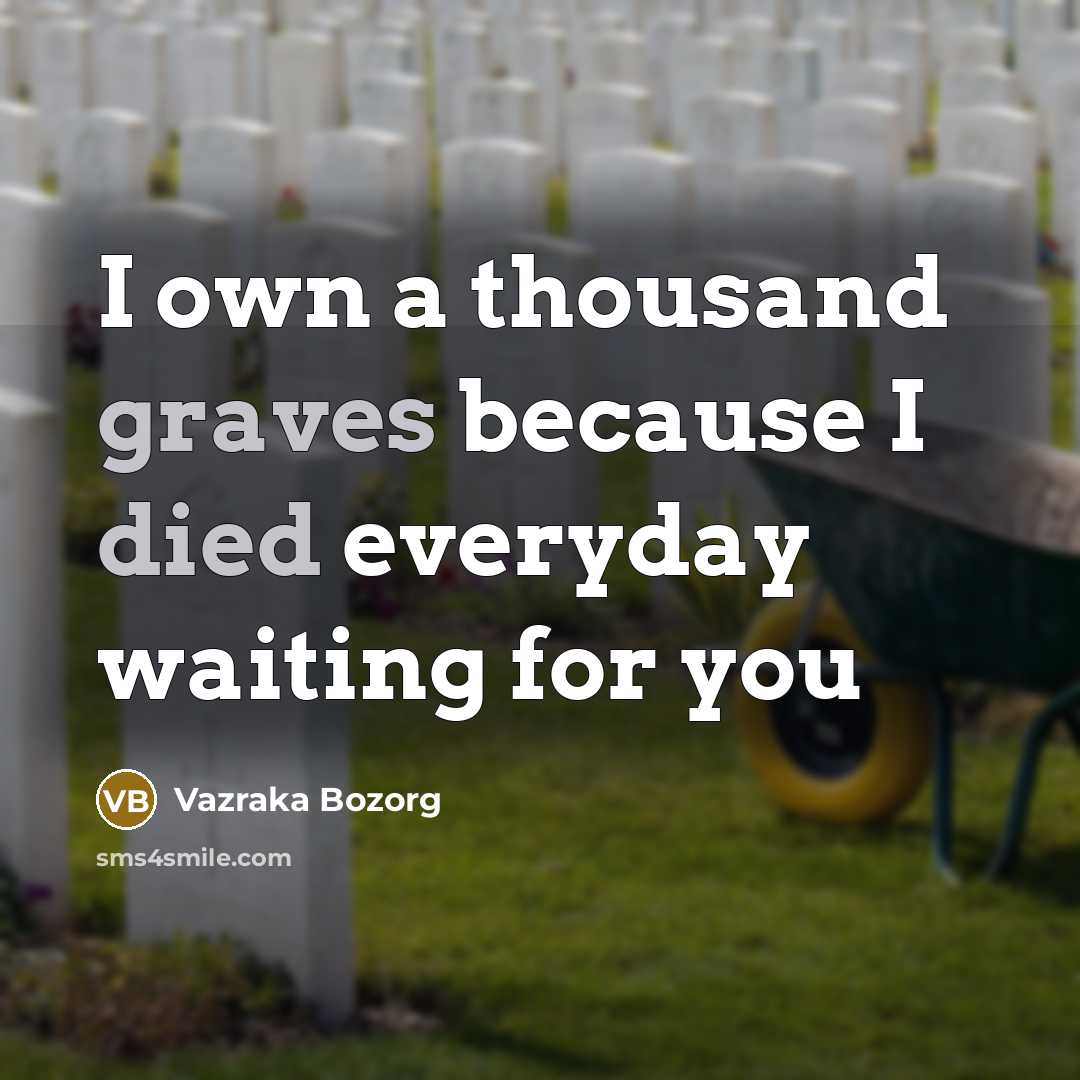 “I own a thousand graves because I died everyday waiting for you” quote by Vazraka Bozorg