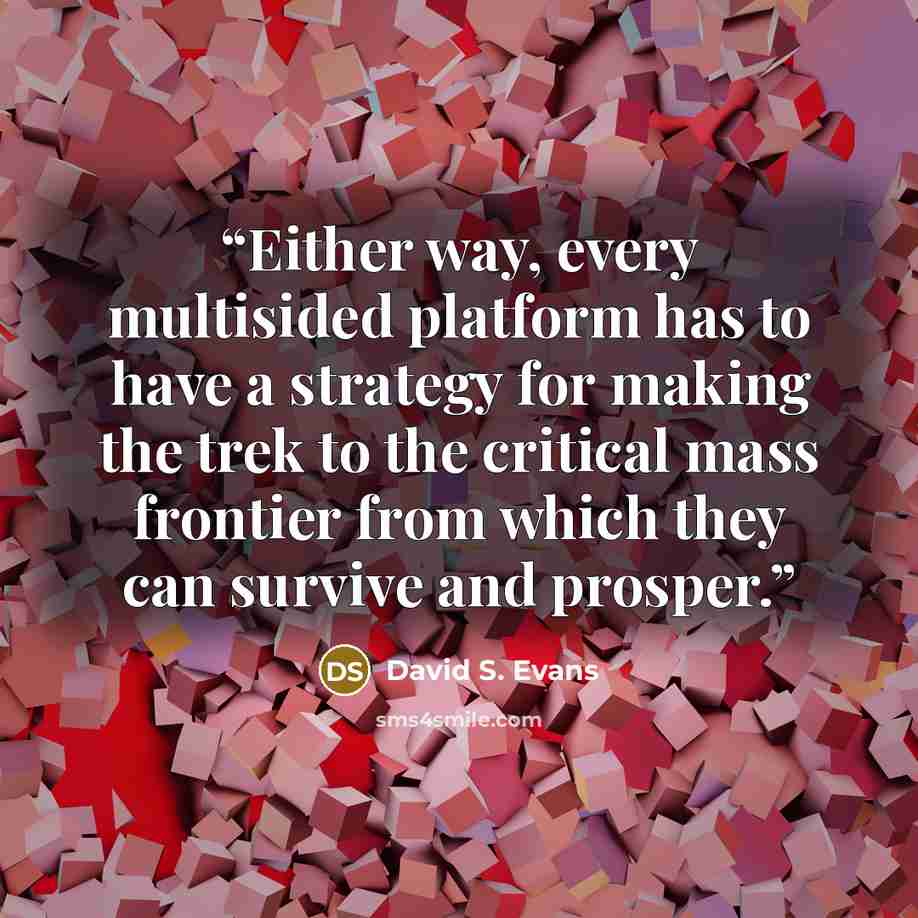 “Either way, every multisided platform has to have a strategy for making the trek to the critical mass frontier from which they can survive and prosper.” quote by David S. Evans