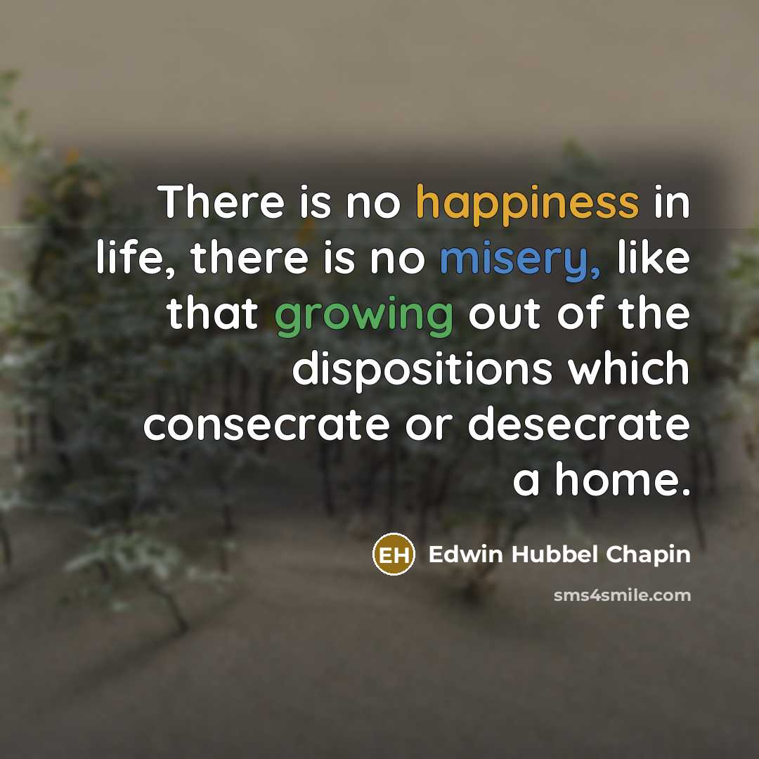 “There is no happiness in life, there is no misery,…” quote by Edwin Hubbel Chapin