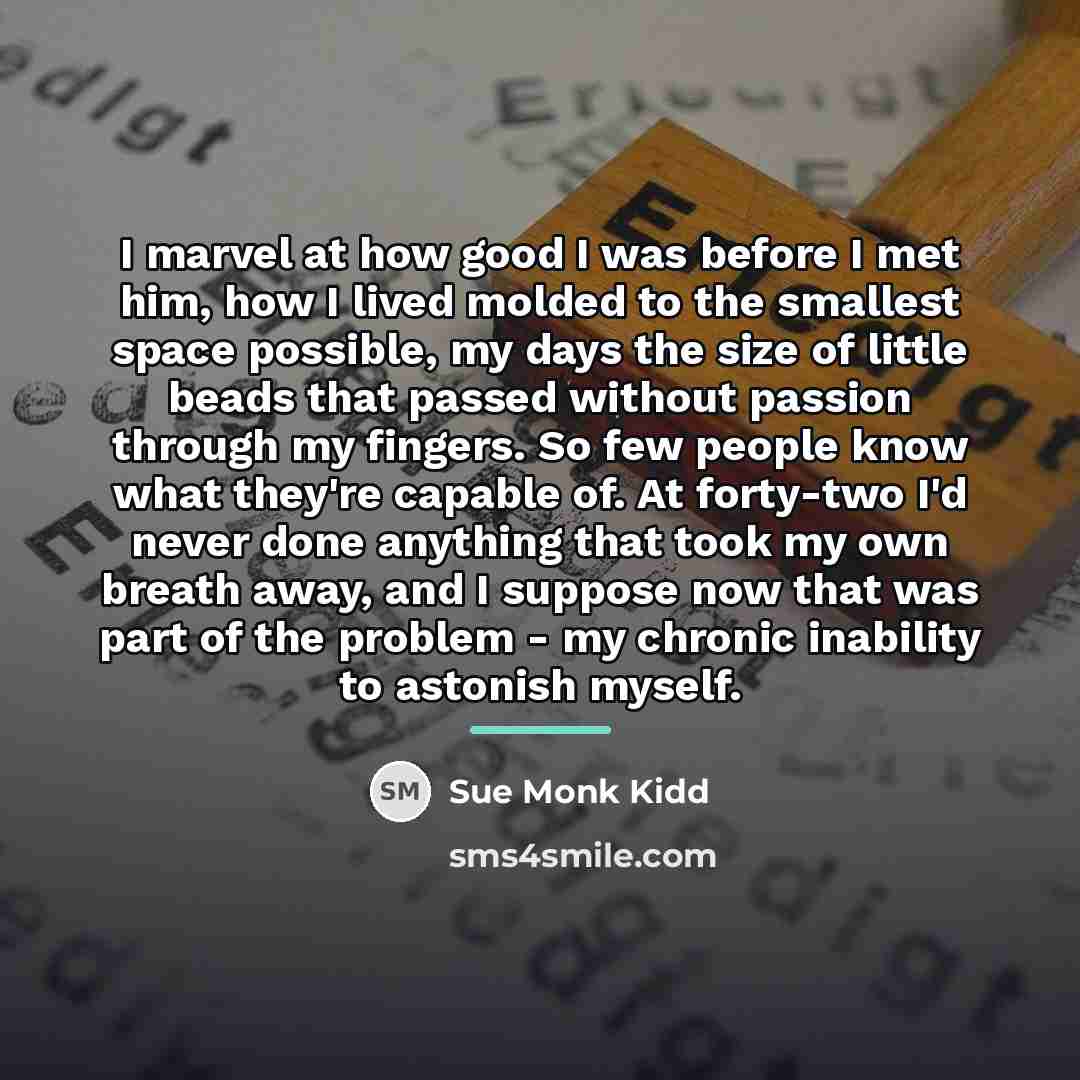 “I marvel at how good I was before I met…” quote by Sue Monk Kidd