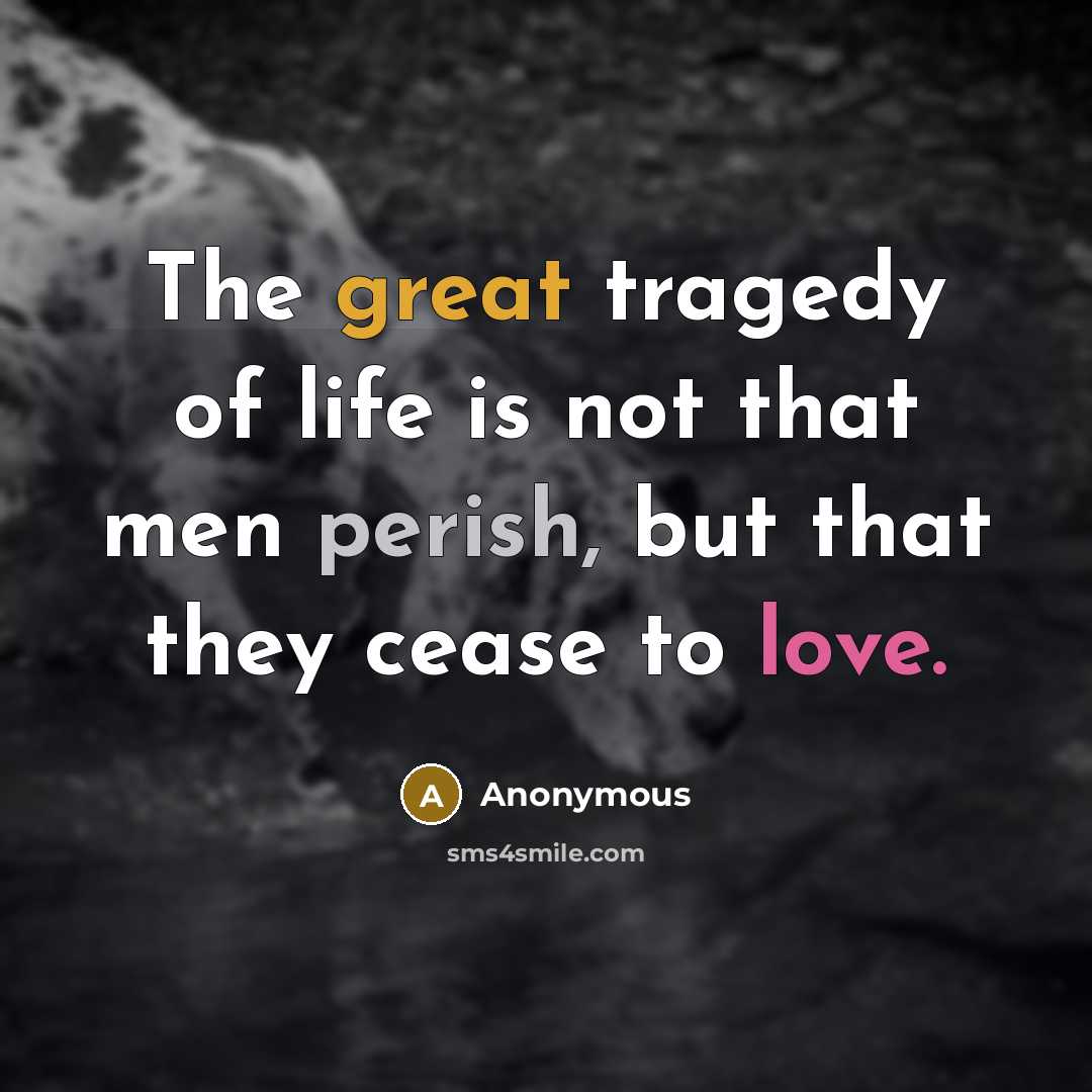 “The great tragedy of life is not that men perish, but that they cease to love.” quote by Anonymous