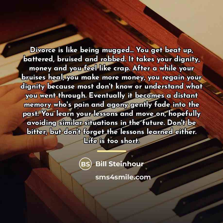 “Divorce is like being mugged... You get beat up, battered,…” quote by Bill Steinhour