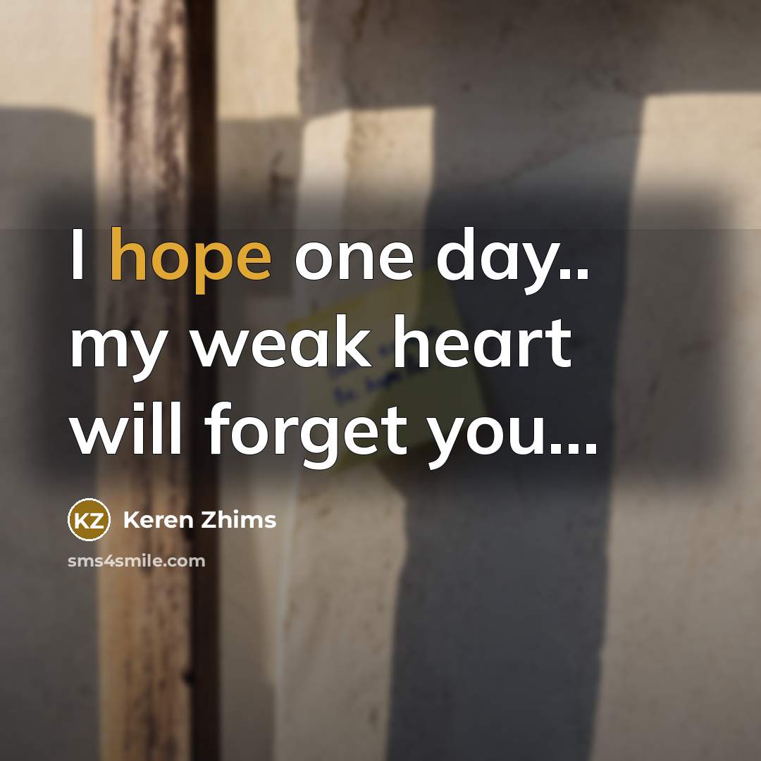“I hope one day.. my weak heart will forget you...…” quote by Keren Zhims