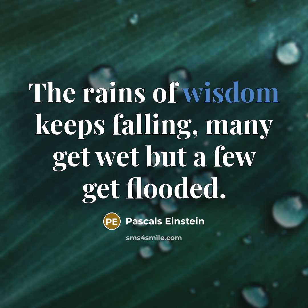 “The rains of wisdom keeps falling, many get wet but a few get flooded.” quote by Pascals Einstein
