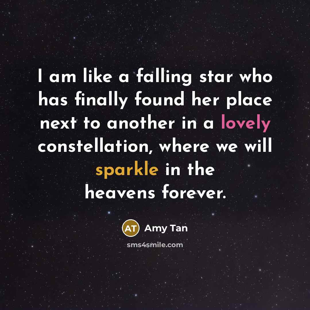 “I am like a falling star who has finally found…” quote by Amy Tan