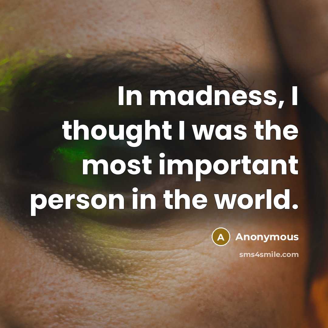 “In madness, I thought I was the most important person…” quote by Anonymous