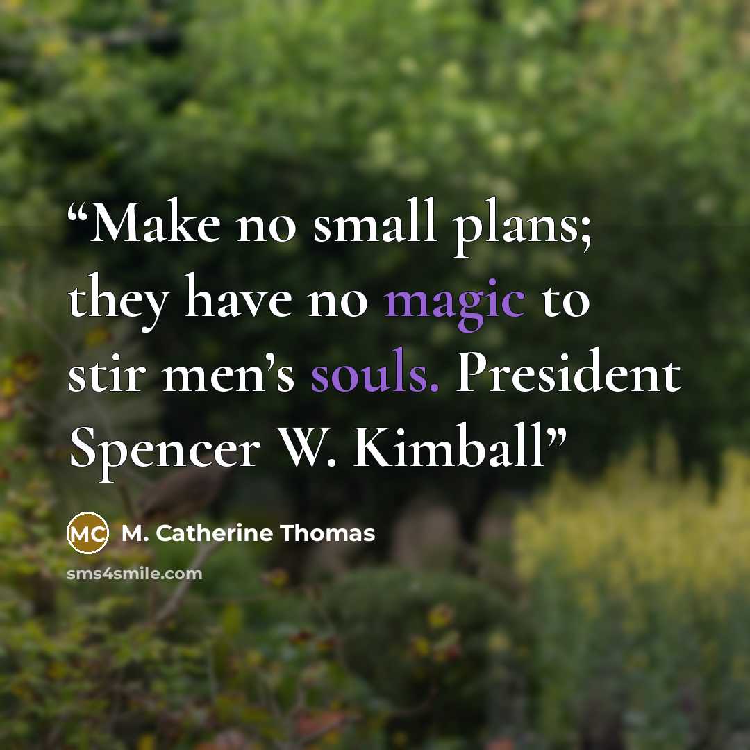 “Make no small plans; they have no magic to stir men’s souls. President Spencer W. Kimball” quote by M. Catherine Thomas