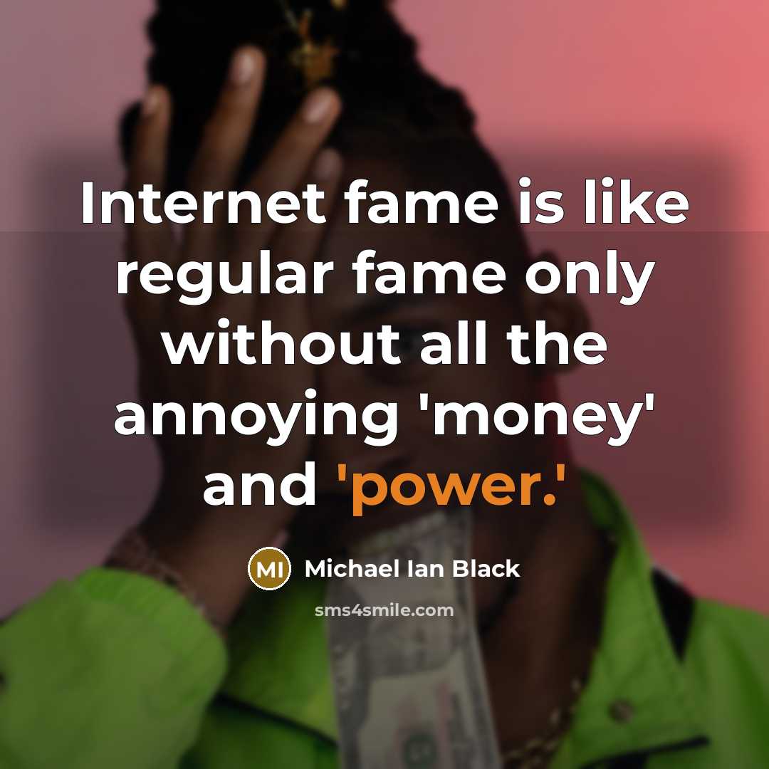 “Internet fame is like regular fame only without all the…” quote by Michael Ian Black