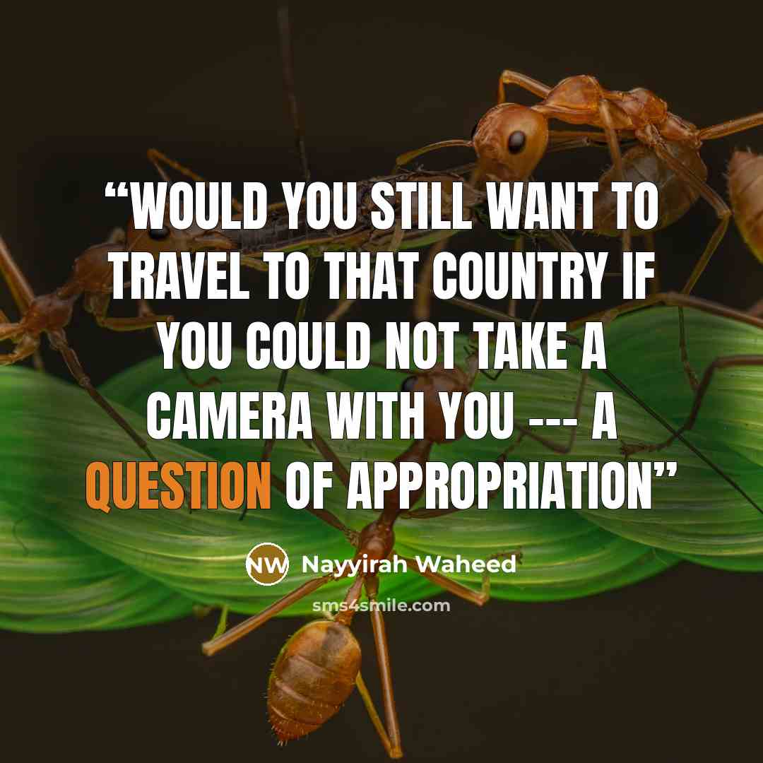“Would you still want to travel to that country if you could not take a camera with you --- a question of appropriation” quote by Nayyirah Waheed