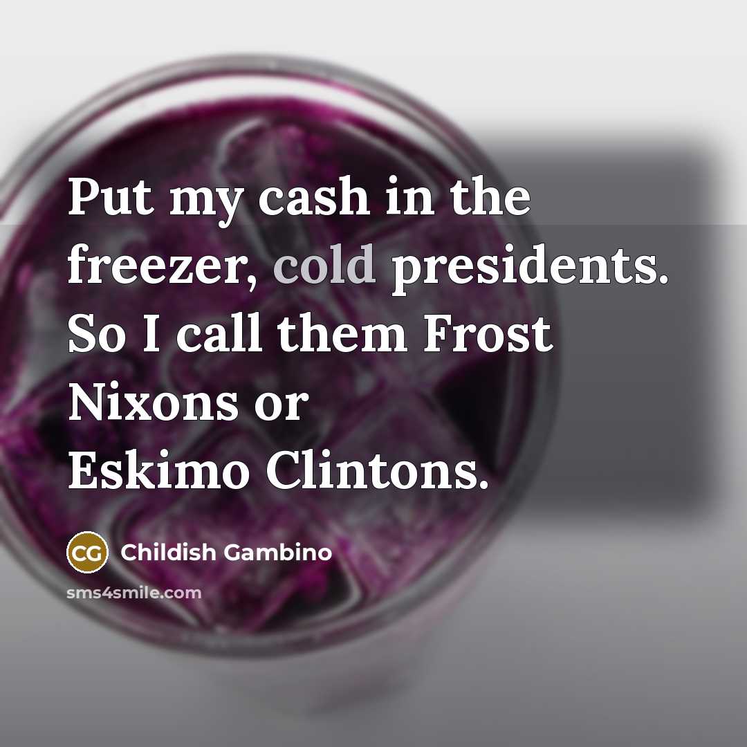“Put my cash in the freezer, cold presidents. So I…” quote by Childish Gambino