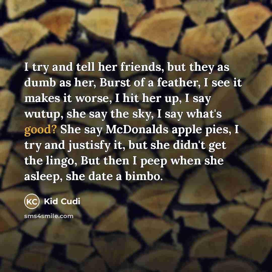 “I try and tell her friends, but they as dumb…” quote by Kid Cudi