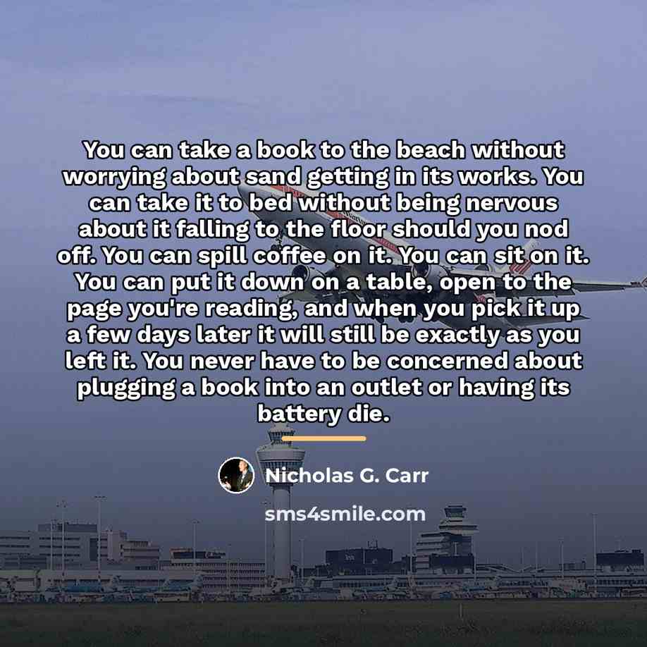 “You can take a book to the beach without worrying…” quote by Nicholas G. Carr