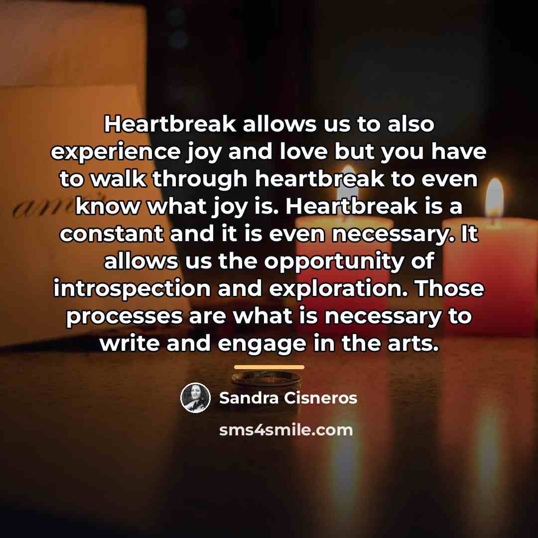 “Heartbreak allows us to also experience joy and love but…” quote by Sandra Cisneros