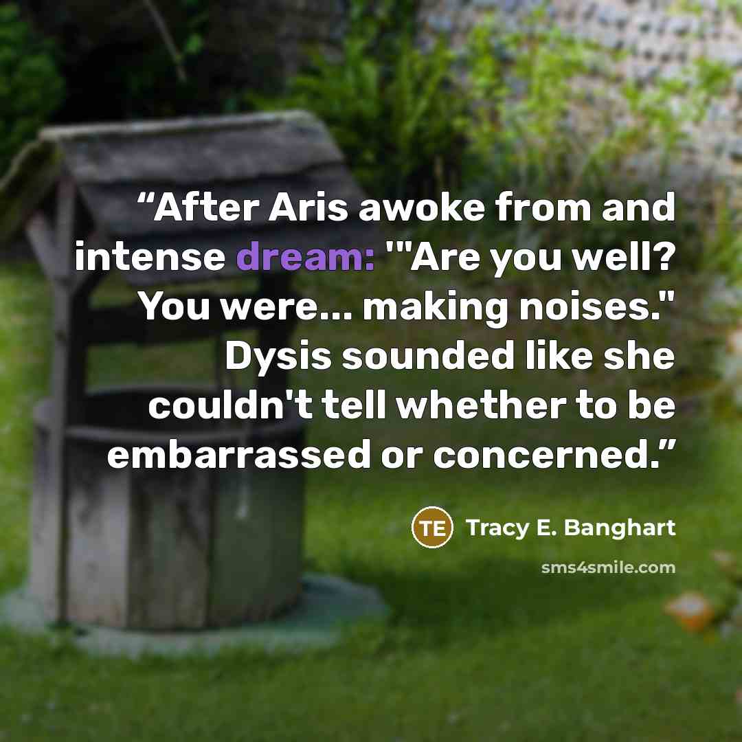 “After Aris awoke from and intense dream: '"Are you well? You were... making noises." Dysis sounded like she couldn't tell whether to be embarrassed or concerned.” quote by Tracy E. Banghart
