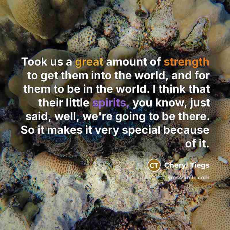 “Took us a great amount of strength to get them into the world, and for them to be in the world. I think that their little spirits, you know, just said, well, we're going to be there. So it makes it very special because of it.” quote by Cheryl Tiegs