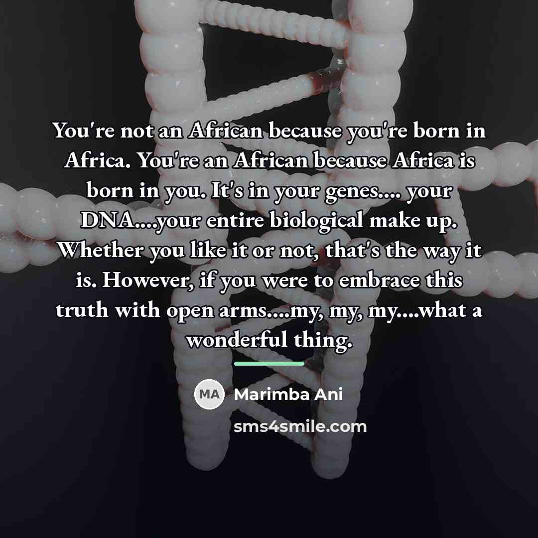 “You're not an African because you're born in Africa. You're…” quote by Marimba Ani