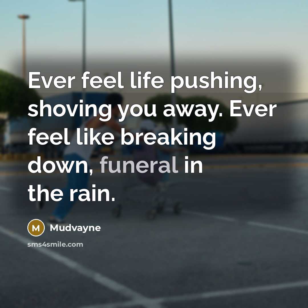 “Ever feel life pushing, shoving you away. Ever feel like breaking down, funeral in the rain.” quote by Mudvayne