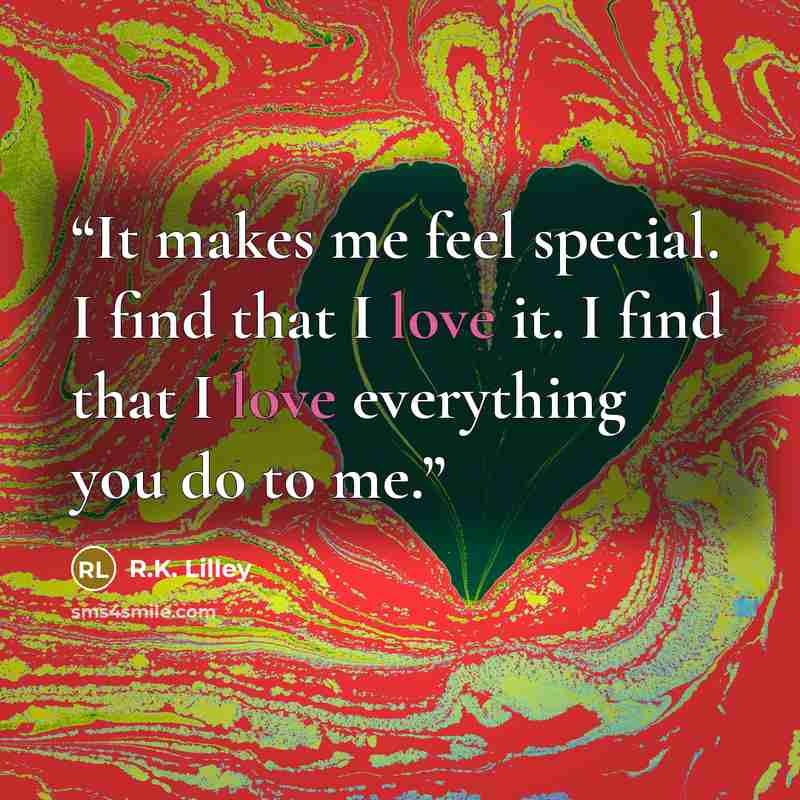“It makes me feel special. I find that I love it. I find that I love everything you do to me.” quote by R.K. Lilley