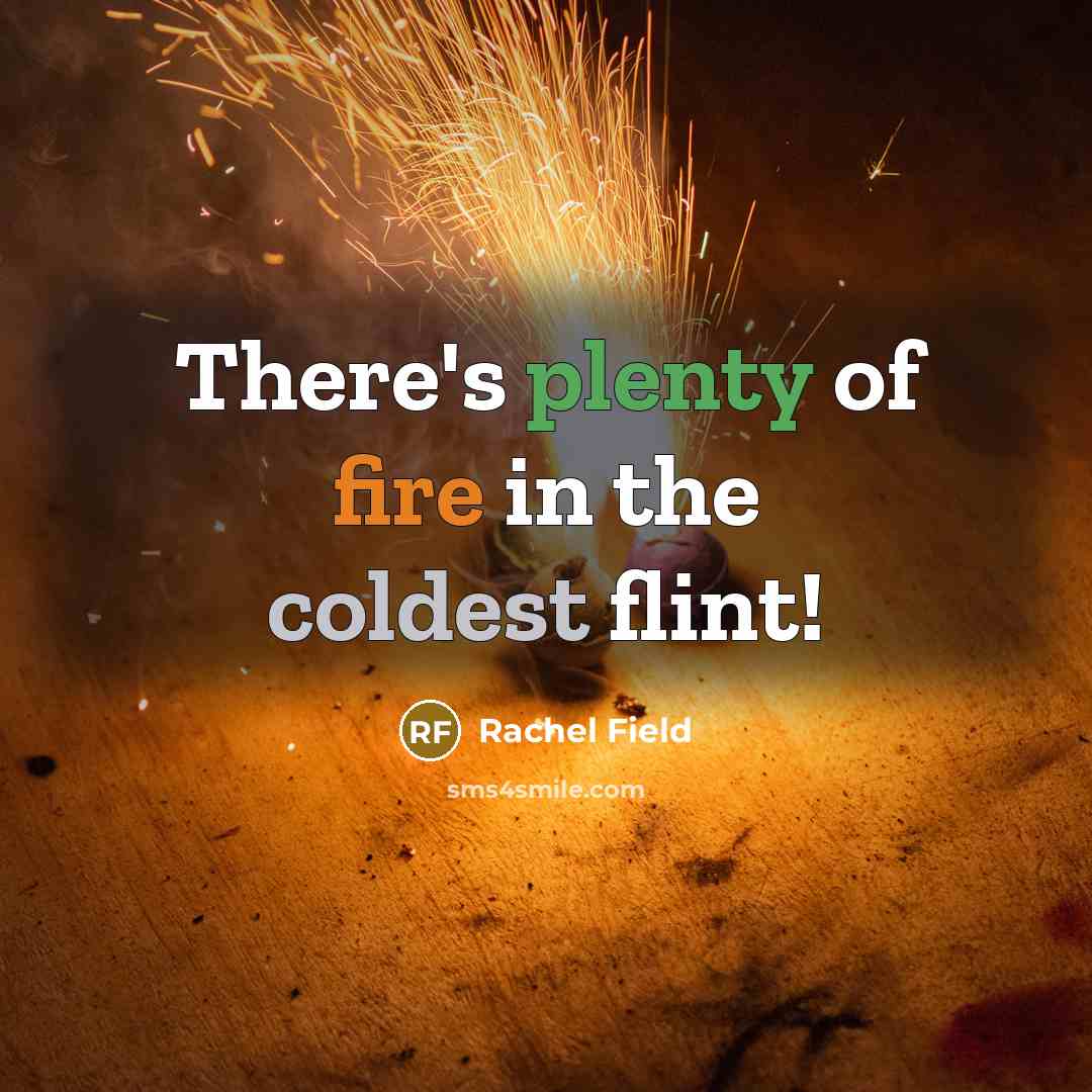 “There's plenty of fire in the coldest flint!” quote by Rachel Field