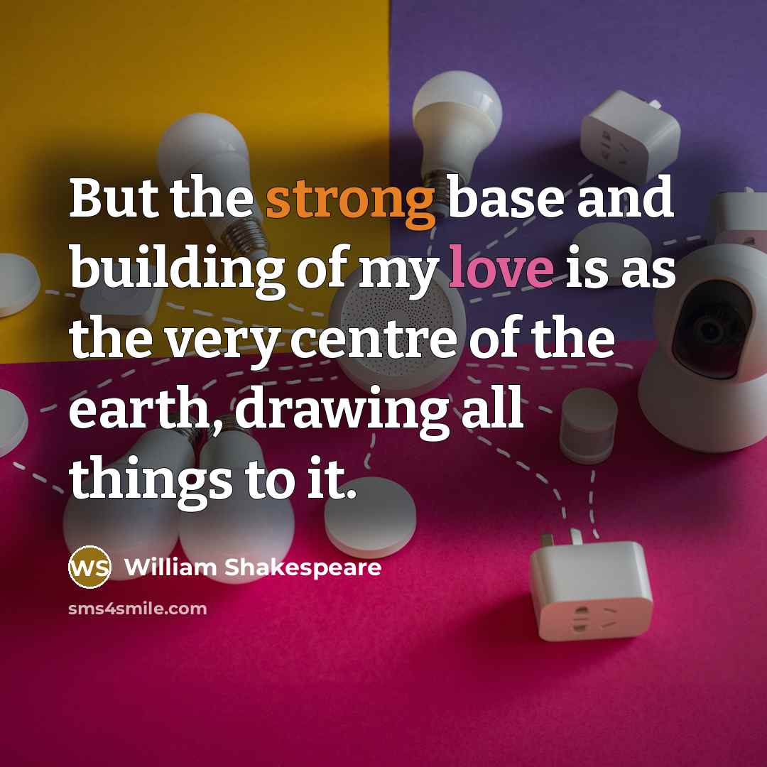 “But the strong base and building of my love is…” quote by William Shakespeare