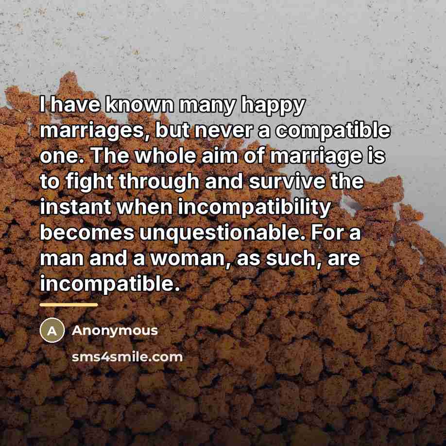 “I have known many happy marriages, but never a compatible…” quote by Anonymous