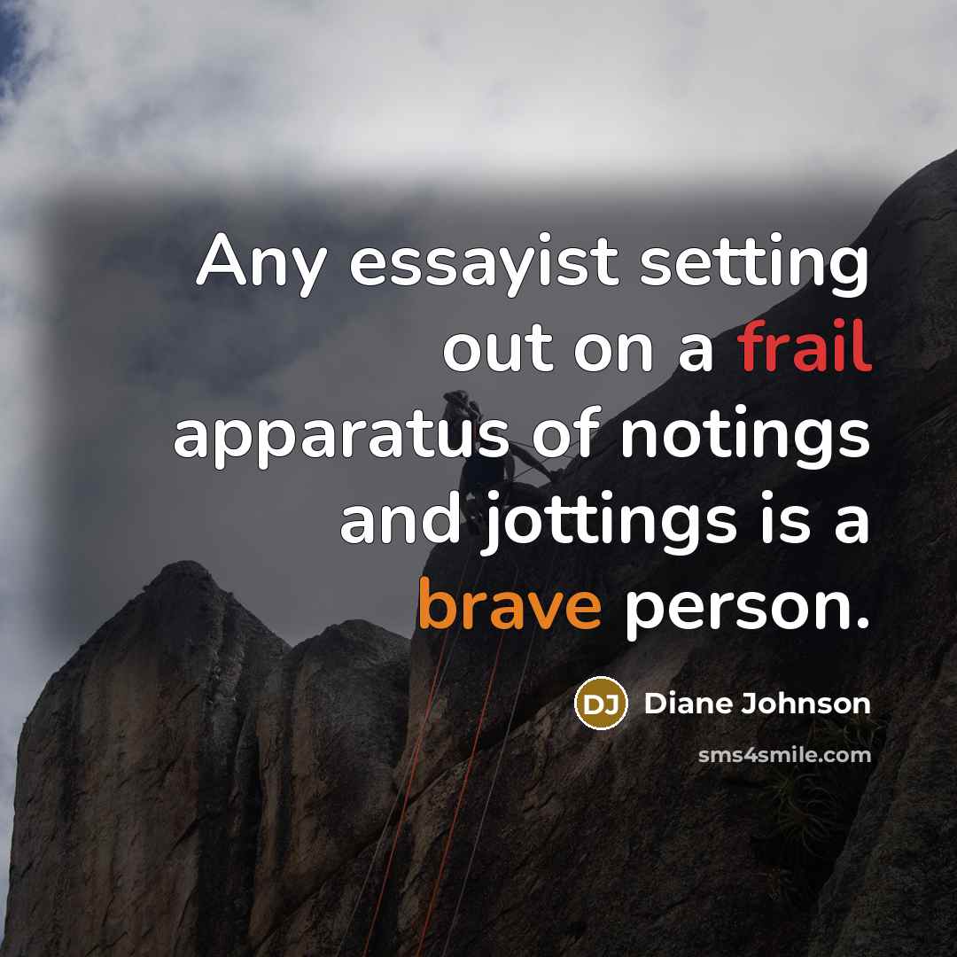 “Any essayist setting out on a frail apparatus of notings…” quote by Diane Johnson