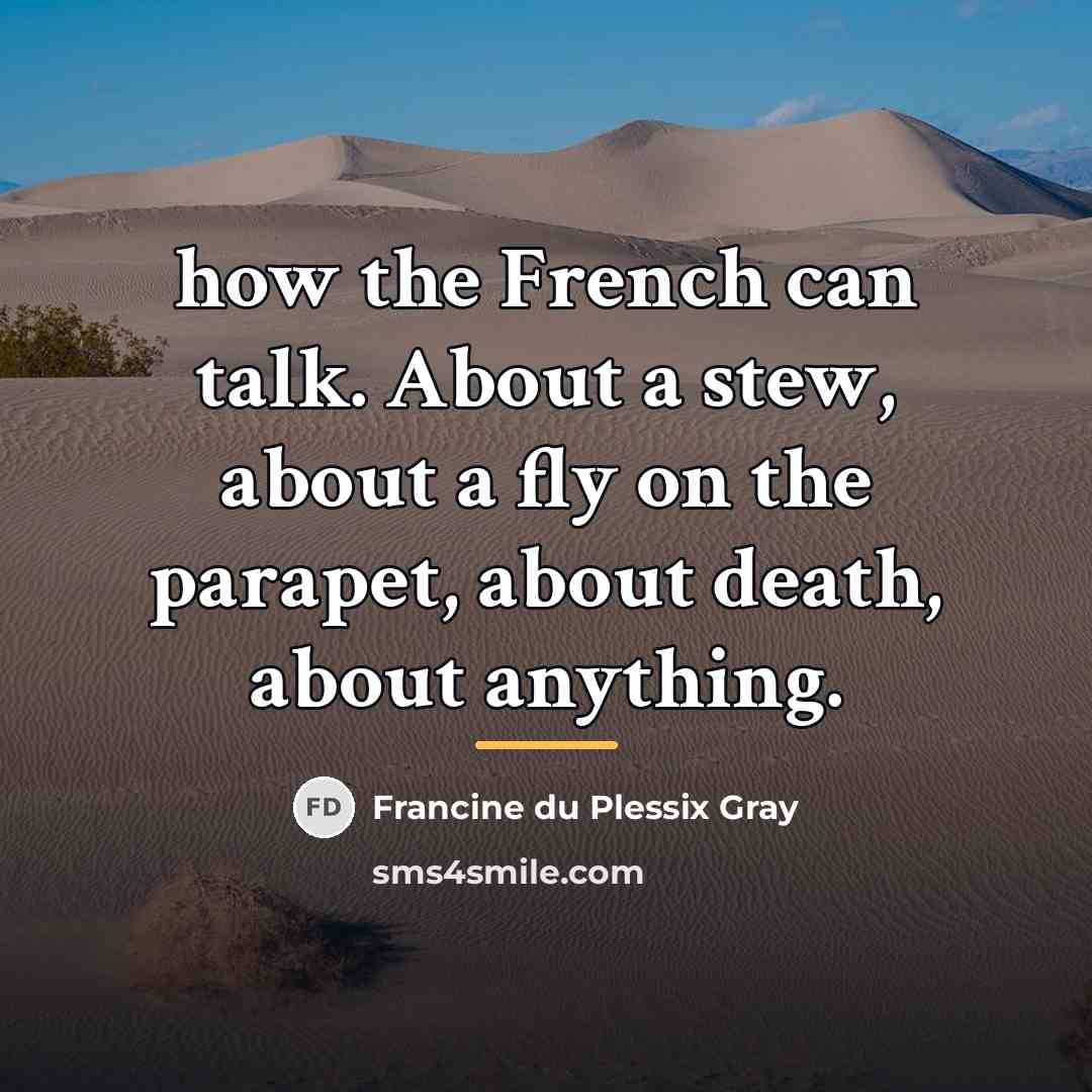 “how the French can talk. About a stew, about a…” quote by Francine du Plessix Gray