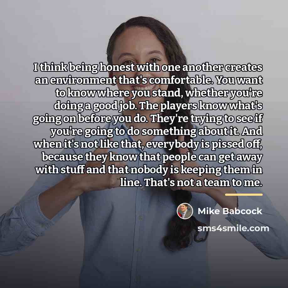 “I think being honest with one another creates an environment…” quote by Mike Babcock