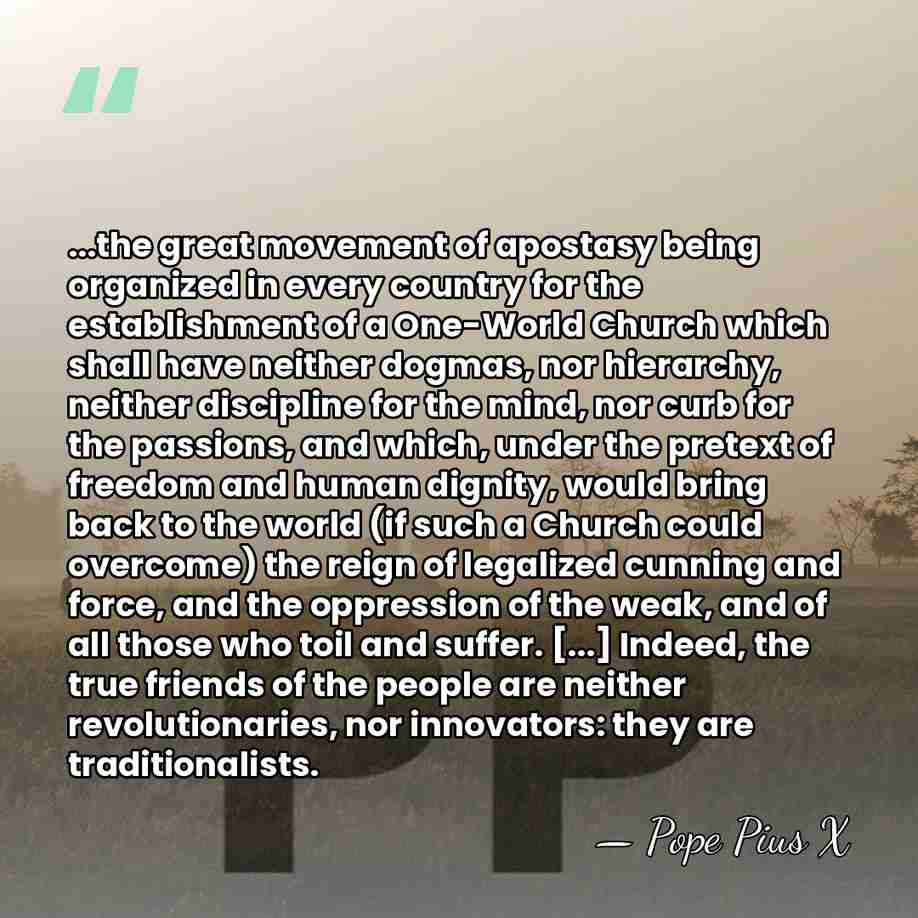 ...the great movement of apostasy being organized in every country for the&hellip; - Pope Pius X