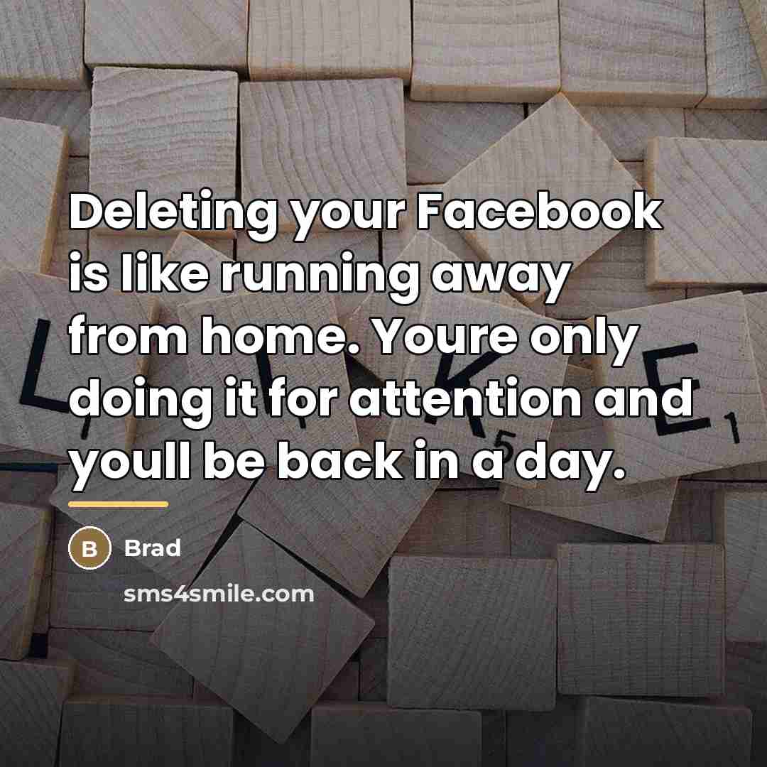 “Deleting your Facebook is like running away from home. Youre…” quote by Brad