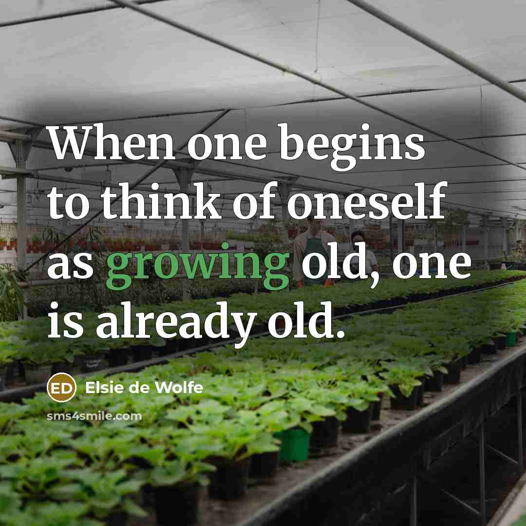 “When one begins to think of oneself as growing old,…” quote by Elsie de Wolfe