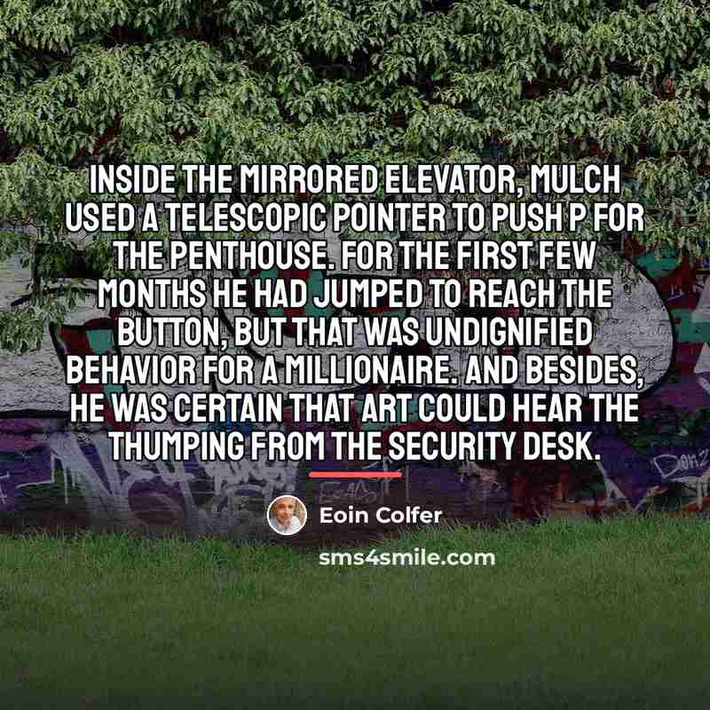 “Inside the mirrored elevator, Mulch used a telescopic pointer to…” quote by Eoin Colfer