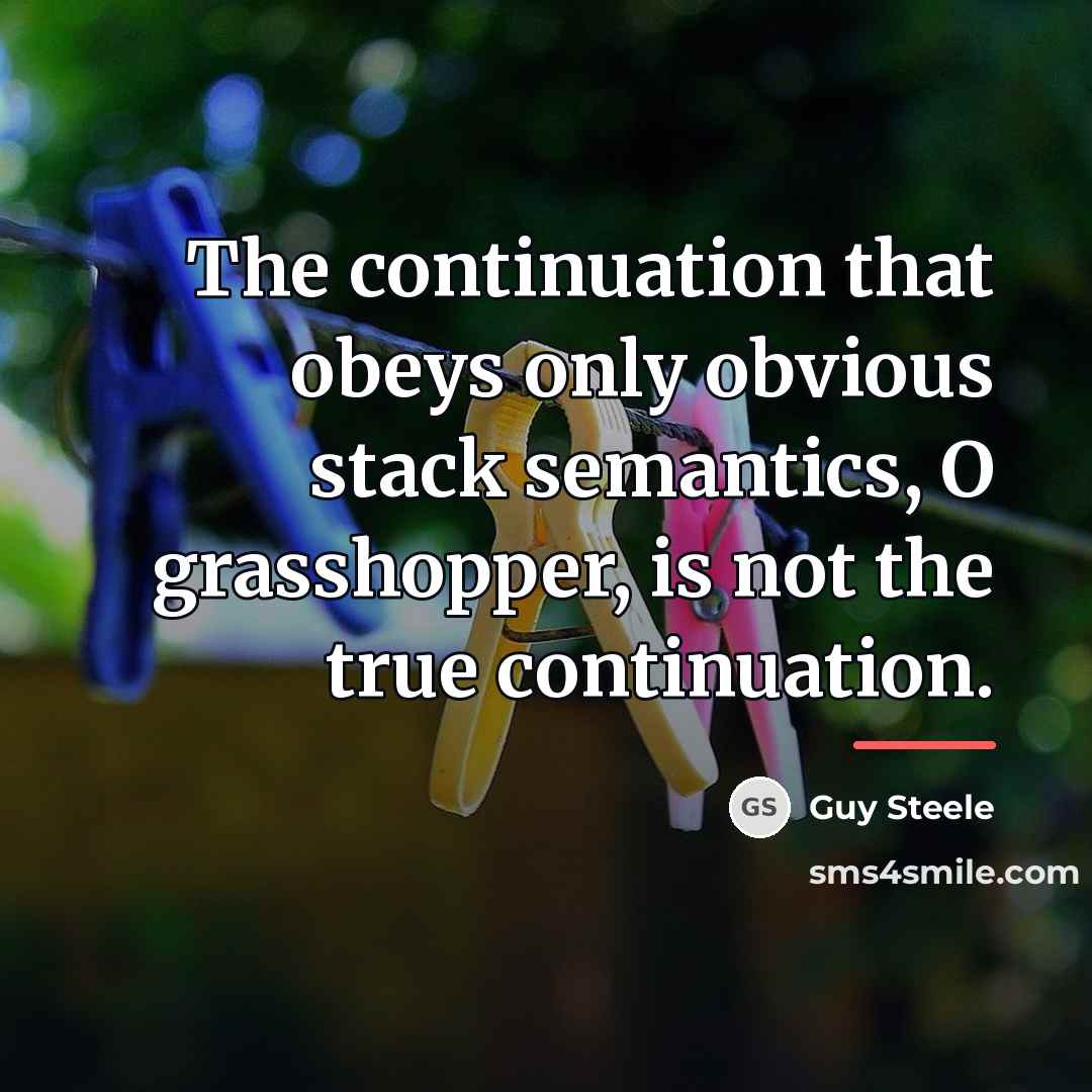 “The continuation that obeys only obvious stack semantics, O grasshopper,…” quote by Guy Steele