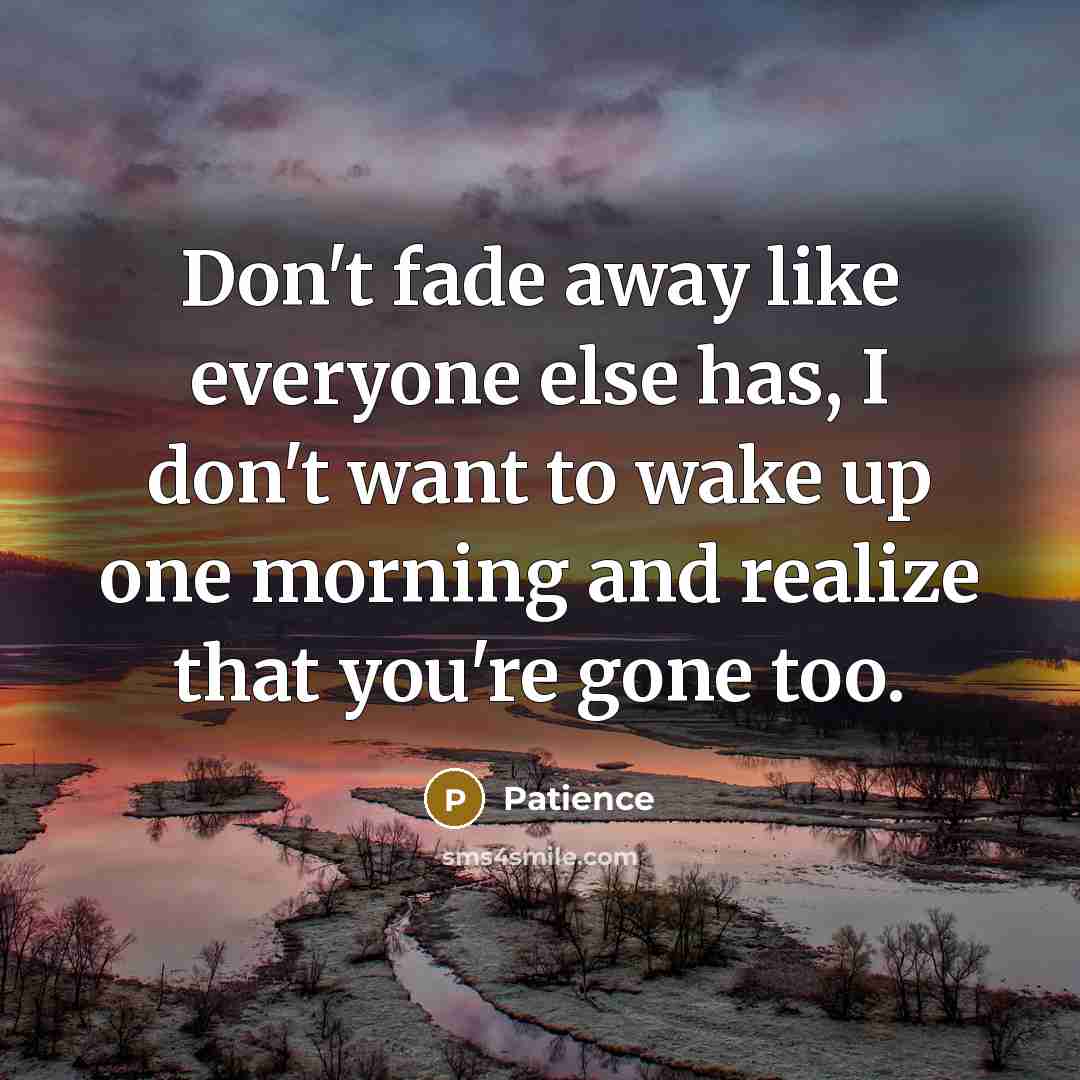 “Don't fade away like everyone else has, I don't want to wake up one morning and realize that you're gone too.” quote by Patience